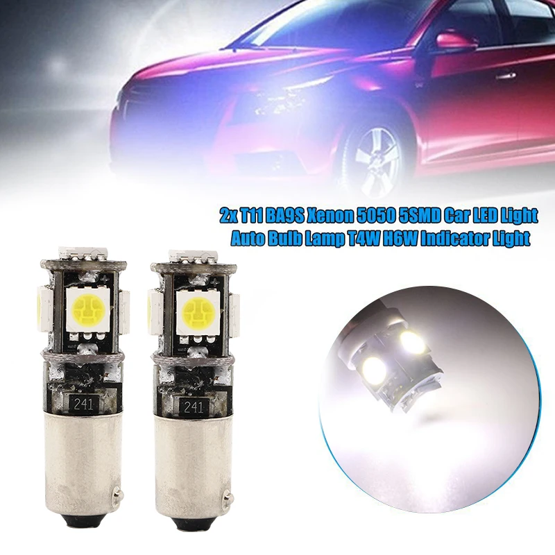 

10pcs Canbus BA9S T4W LED Car Light Bulb T2W T3W H5W 5050 5smd Car Instrument Lamp License Plate light 12V 12913 12910 White