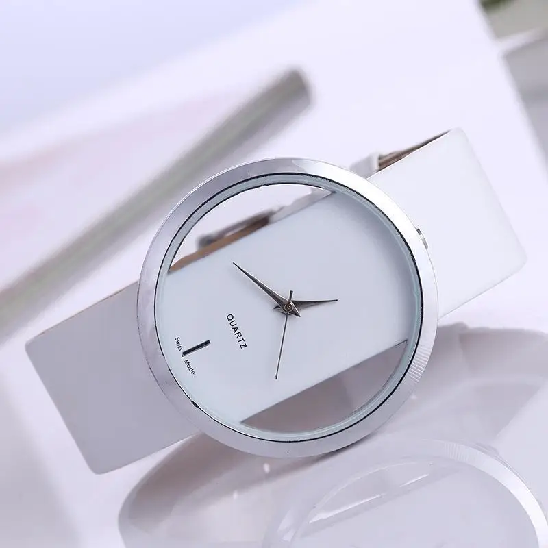 

Top Brand Leather Quartz Watch reloj mujer Ransparent Dial Lady Watches Women Luxury Round Dress Watch relojes para mujer Clock