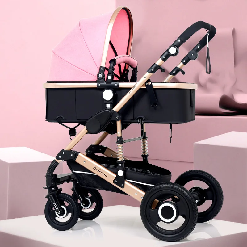 4Rubberwheel 7 Высокая пейзажная детская коляска 3 в 1, портативная Роскошная детская коляска с автокреслом, популярная розовая коляска для мамы, коляска для путешествий, 8 бесплатных подарков - Цвет: 4Rubberwheel 7