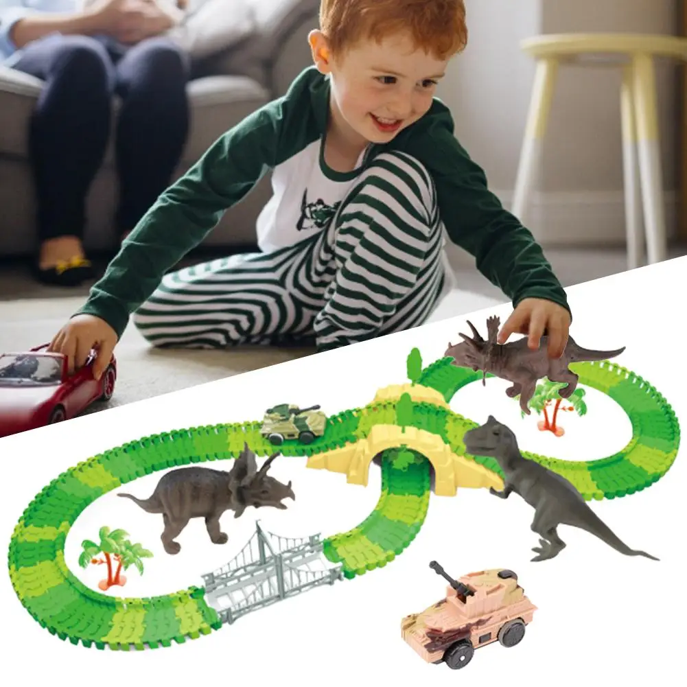 

New Children's Electric Dinosaur Toys Railway Magical Racing Track Toy Set DIY Magic Tracks Car Toys Race Tracks For Boy
