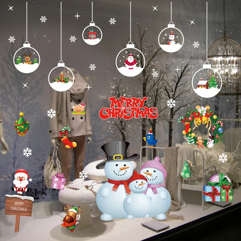 Navidad 2020 Съемные Наклейки на стены сделай сам украшения Рождественские для дома