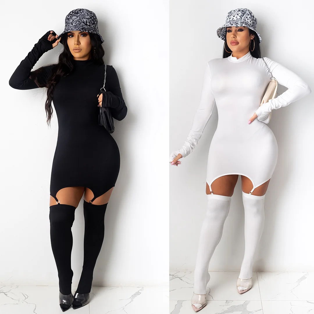 

37V2045 Autumn Winter Women Casual Fashion Solid Sexy Gloves with Socks Club Outfits Dress Vestidos Plus Size Hot
