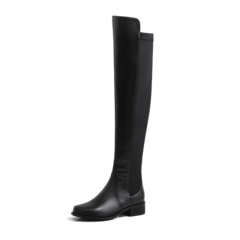 black with fur MoonMeek/размер 34-40, модные сапоги выше колена, с круглым носком, на молнии, стрейч+ коровья кожа, сапоги классические осенне-зимние сапоги на среднем каблуке - Цвет: black with fur