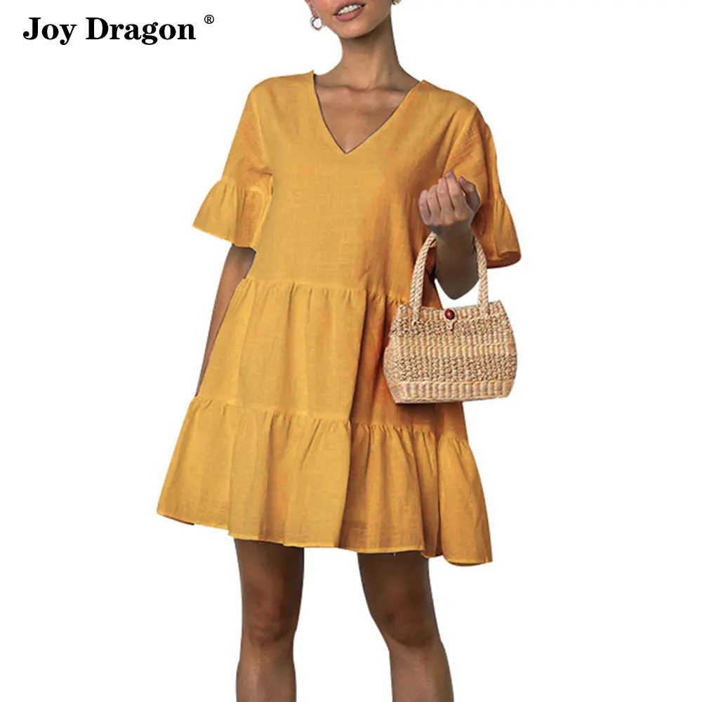 Женское летнее платье модная повседневная желтая одежда Eleghant с V-образным