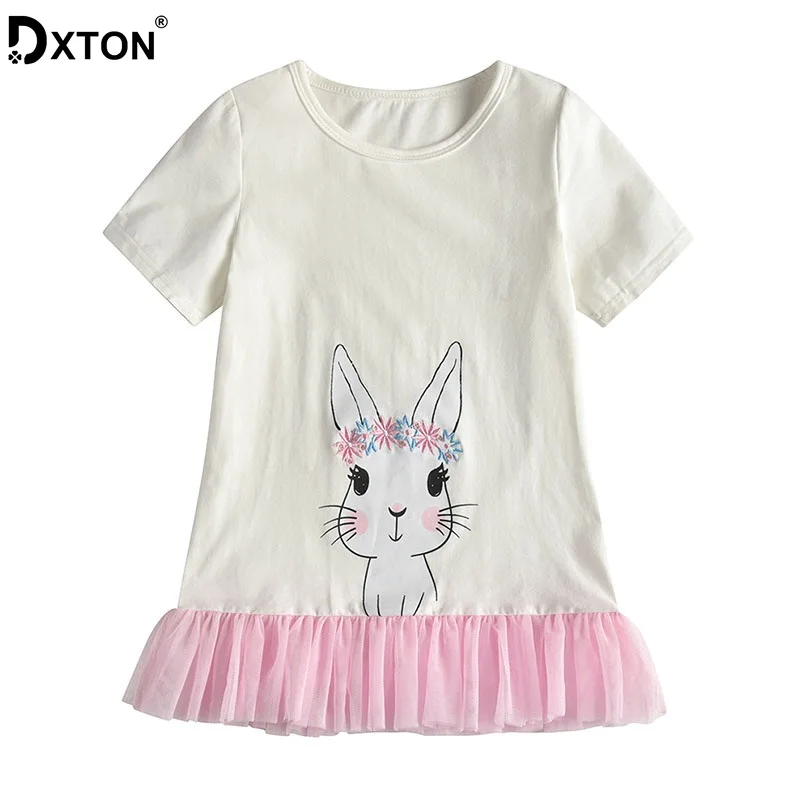Летние футболки для девочек DXTON детские Топы с коротким рукавом кроликом