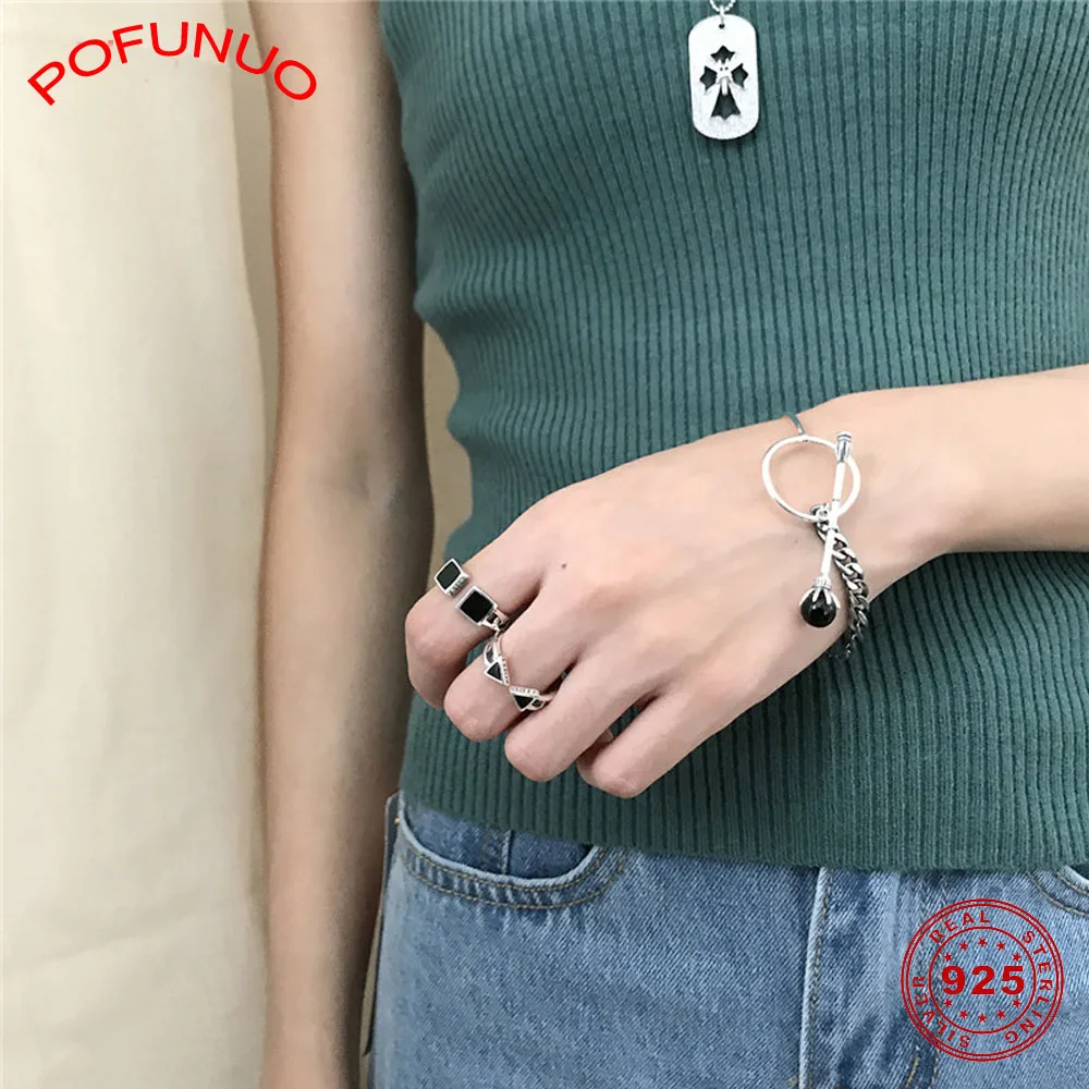 Женский плетеный браслет POFUNUO винтажные браслеты из стерлингового серебра 925