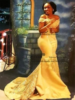 african nigerian yellow mermaid prom dresses 2021off shoulder lace sequined satin fromal evening gowns arabic prom dress custom