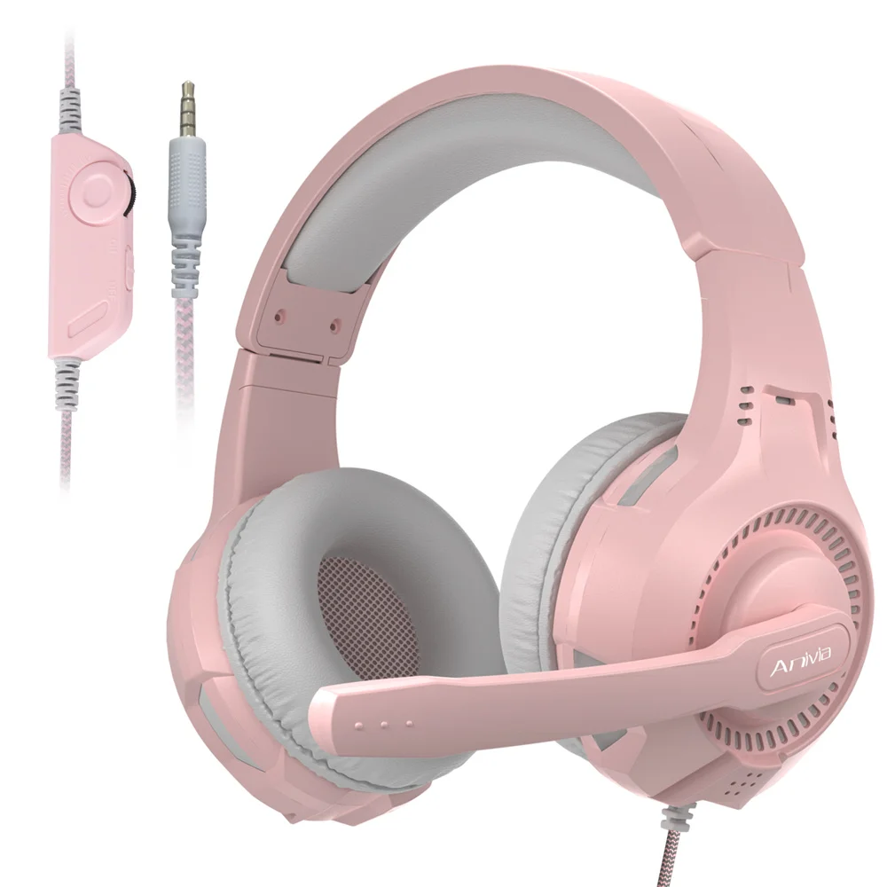 

Pink Wired Earphone Headset PC Gamer Stereo Folded Headphone Flexible Adjustable Mic Headset for Laptop/PC/Mobile Girls Gift