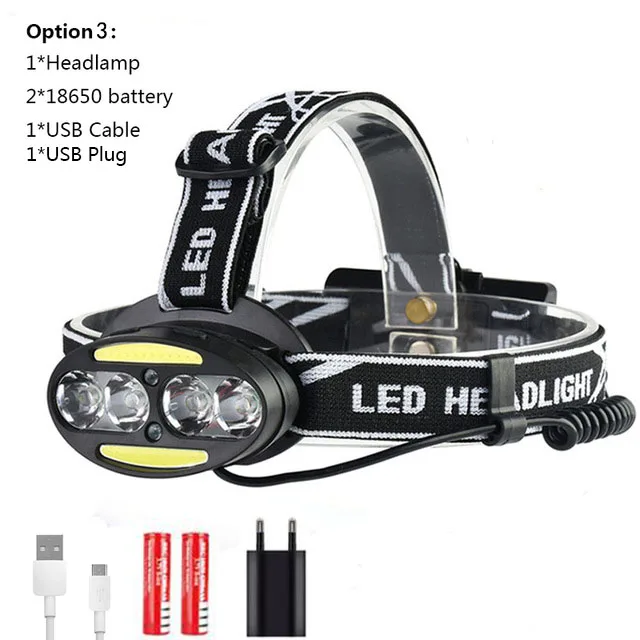 Налобный фонарь яркий люмен 4* XM-L T6+ 2* COB+ 2* красный светодиодный налобный фонарь с зарядным устройством - Испускаемый цвет: C