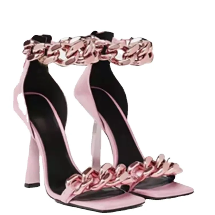 

2021 summer large chain women's shoes fashion square head thin high heel sandals