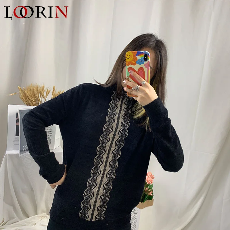 LORIN/Новинка Осенне-зимние Бархатные пуловеры с высоким воротником Свитера