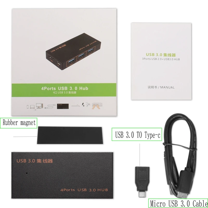 

4-Port 3.0 Splitter Type-C Hub with Independent Switch Hub3.0 Extender 1.2M