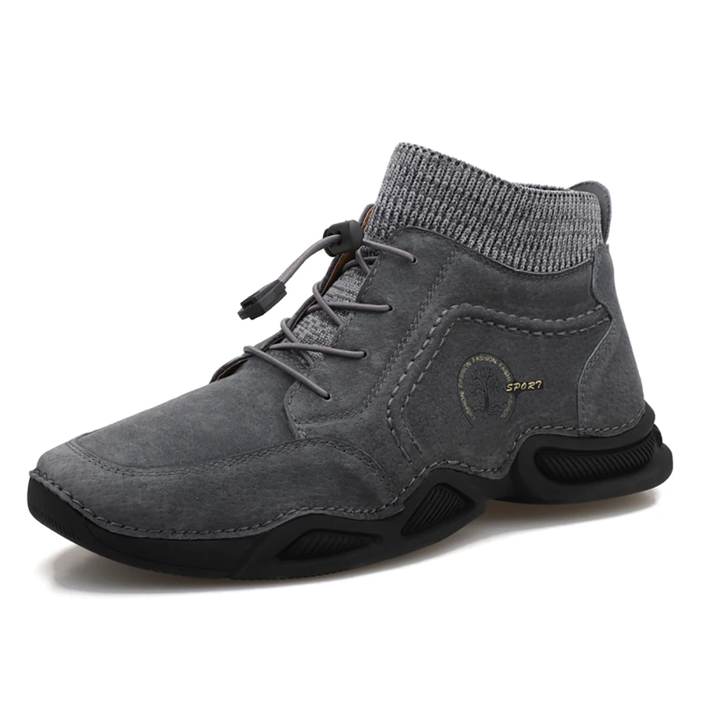 

Spring New Men'S Casual Shoes Plus Velvet Leather Flat Shoes Lace-Up High-Top Shoes Fashionable Soft Sole Men'S Shoes Size38-46