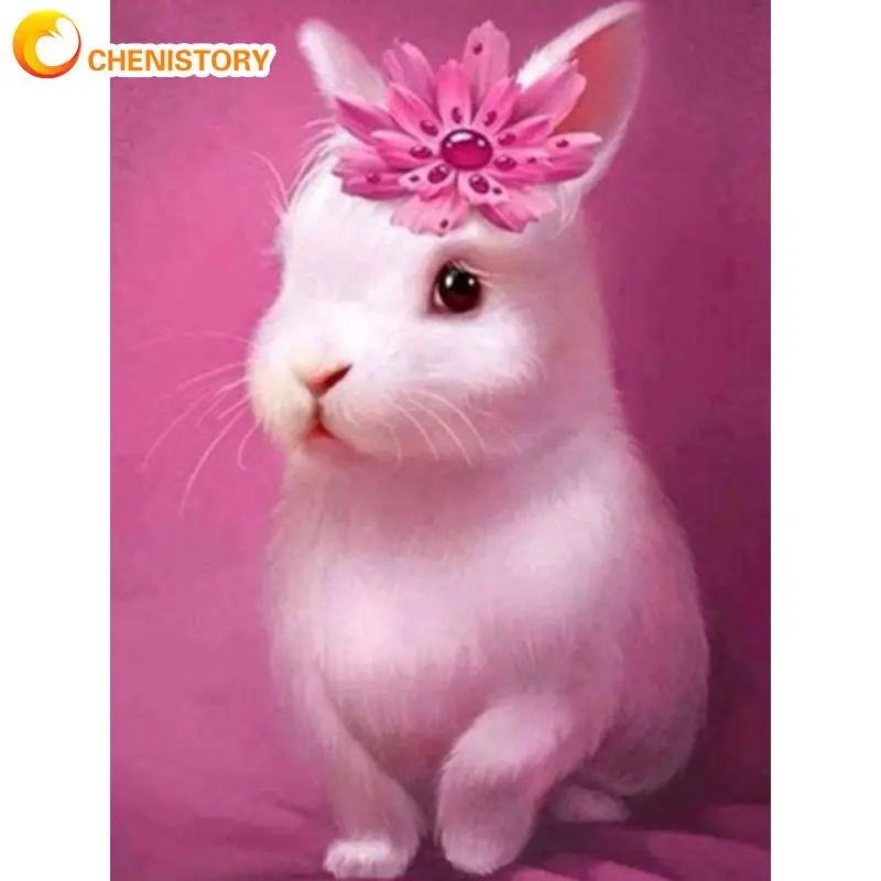 

CHENISTORY Diy Diamond Painting 5d Pink Rabbit Full Square/ Round Drill Diamond Embroidery Sale Animal Craft Kit Home Decor