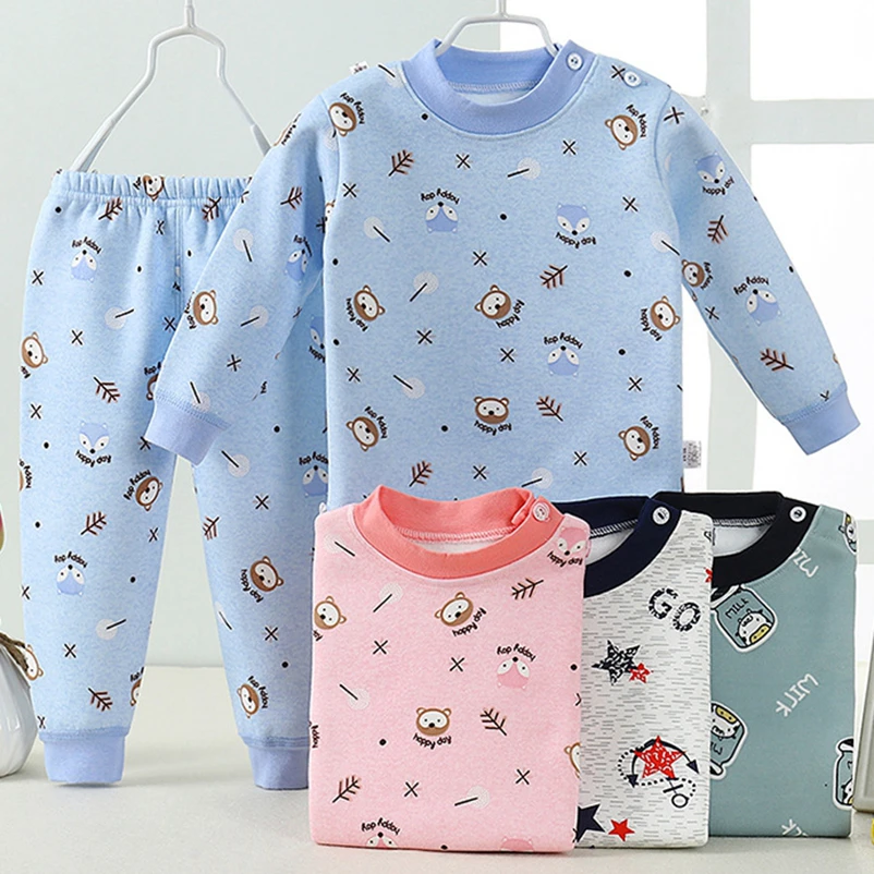 

Зимнее детское термобелье, комплект нижнего белья для маленьких мальчиков, топы с мультяшными животными, буквами, футболка, комплект одежды...