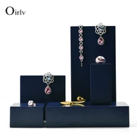 oirlv new product dark blue jewelry display table set wooden ring bracelet display stand earring pendant holder box for showcase