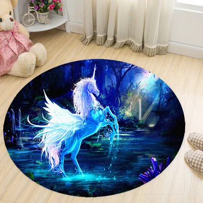 

Beautiful psychedelic unicorn pterodactyl non-slip round carpet floor mats bedroom living room home decoration