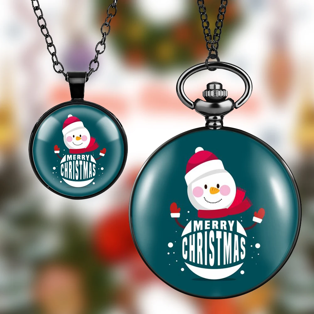 Pocket Watch Gift Set Merry Christmas Cute Snowman Presents with Box Gifts 2022 Happy New Year Xmas for Men Women Kids Children