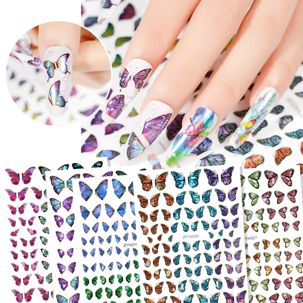 

2021 Vivid Butterfly Nail Art Sticker 14.8*11cm 3D Back Glue Laser Decoration DIY Adhesive Decals Ornament Nail Sliders XD#65