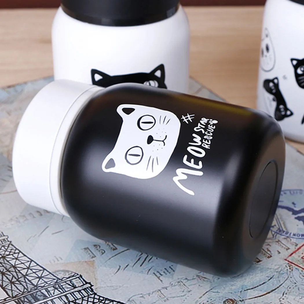 

220ml Thermos Cup Cute cartoon black and white cat frosted Water Cup Small Capacity Coffee Mug Vacuum flask insulated piotchen