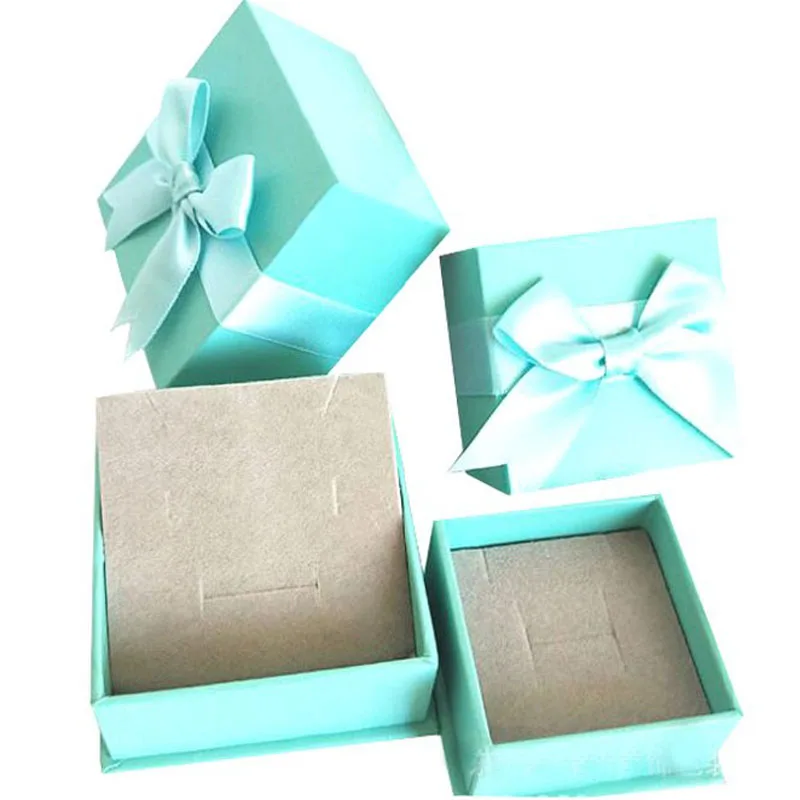 Blue Ring Box Necklaces Packaging Jewelry Set Boxes with Butterfly ribbon 40pcs/lot cardboard Square For Gifts | Украшения и