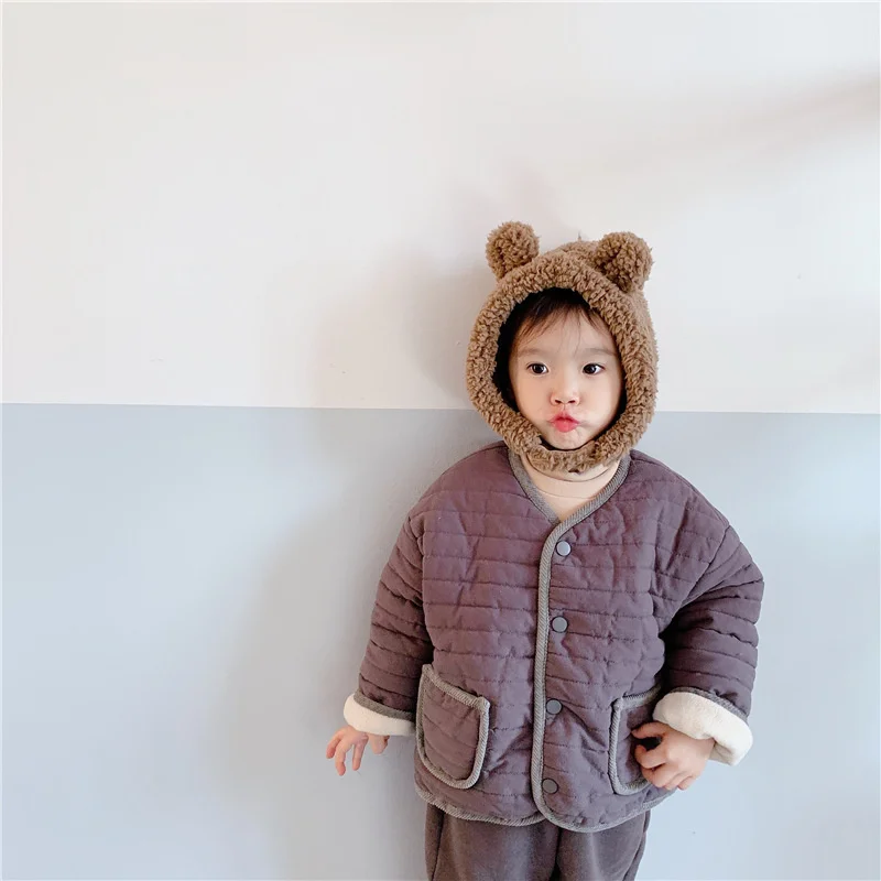 

Girls Baby's Kids Coat Jacket Outwear 2021 Blue Grey Thicken Velvet Winter Autumn Top Cotton Cardigan Children's Clothing