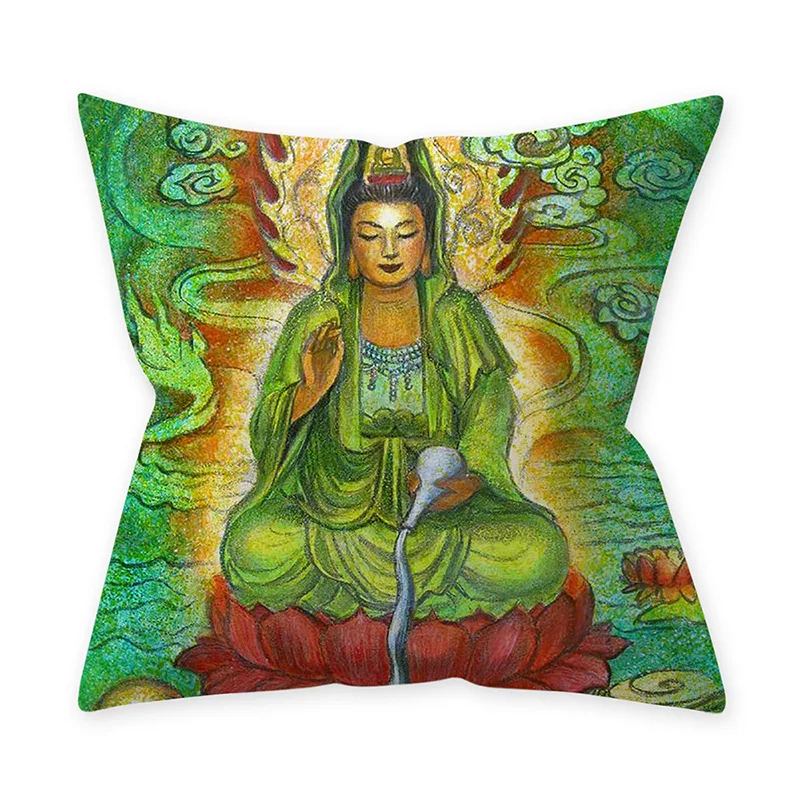 

Religious Figure Indian Buddhist Short Plush Pattern Throw Pillowcase Buddha Statue Guanyin Decoration Sofa Cushion Cover