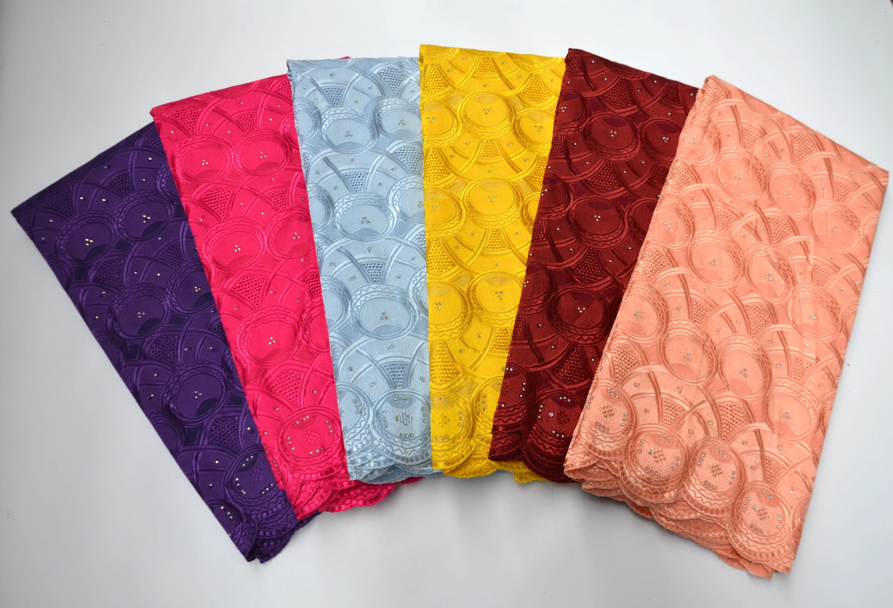 

Free Shipping pink High quality wedding lace African Fabric lace with stones 5 Yards 100% Cotton Swiss Voile Lace-N8863