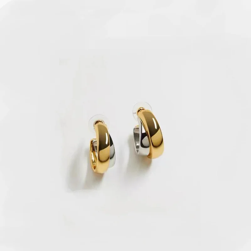 Waterproof & Tarnish Free Minimalist NO Fade Double Color Overlapping Stitching Earrings Stainless Steel Jewelry