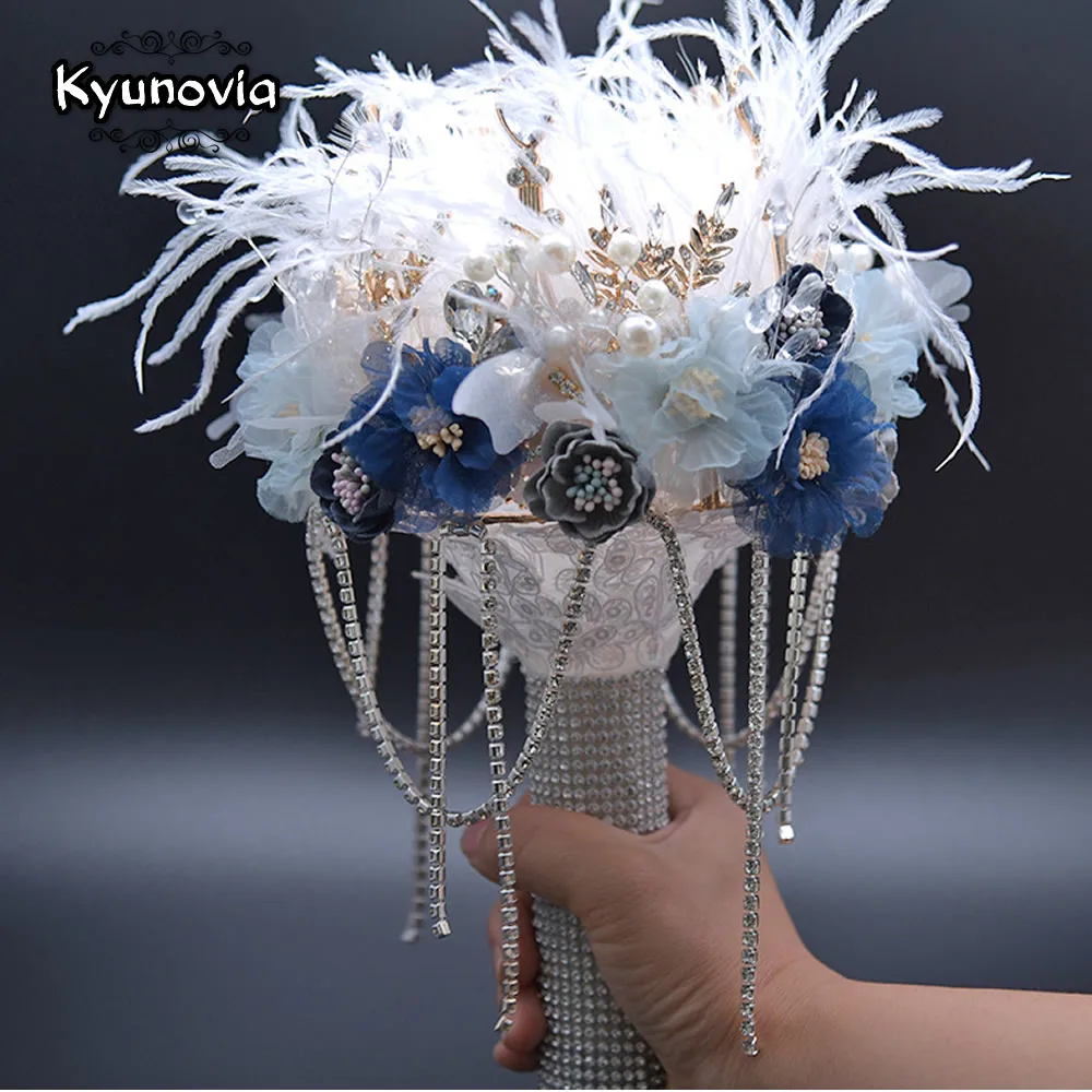 Kyunovia роскошные серебряные циркониевые короны Свадебный букет циркония Кристалл ювелирные изделия Королева Корона кольцо перо Свадебный букет BY46