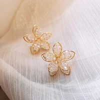 juwang vintage real gold filled stud earrings luxury zircon hollow out flower style women earrings fine jewelry piercing mujer