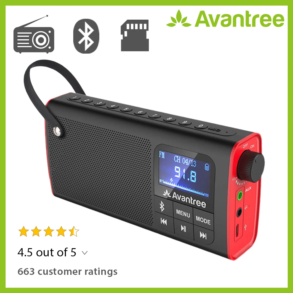 Avantree Портативный FM радио с Bluetooth Динамик и sd-карт 3-в-1, MP3 как только вы любите! Совместим с большинством разъем, светодиодный Дисплей