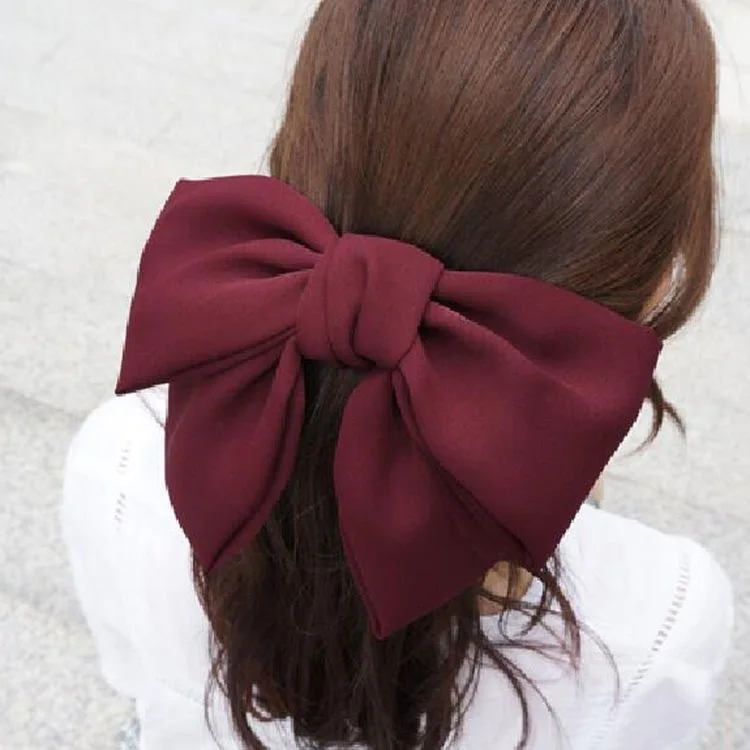 

High Quatity Solid Color Big Bow Hairpins For Girl Popular Hair Clip For Women Sweet Two-layer Satin Hairgrip Hair Accessories