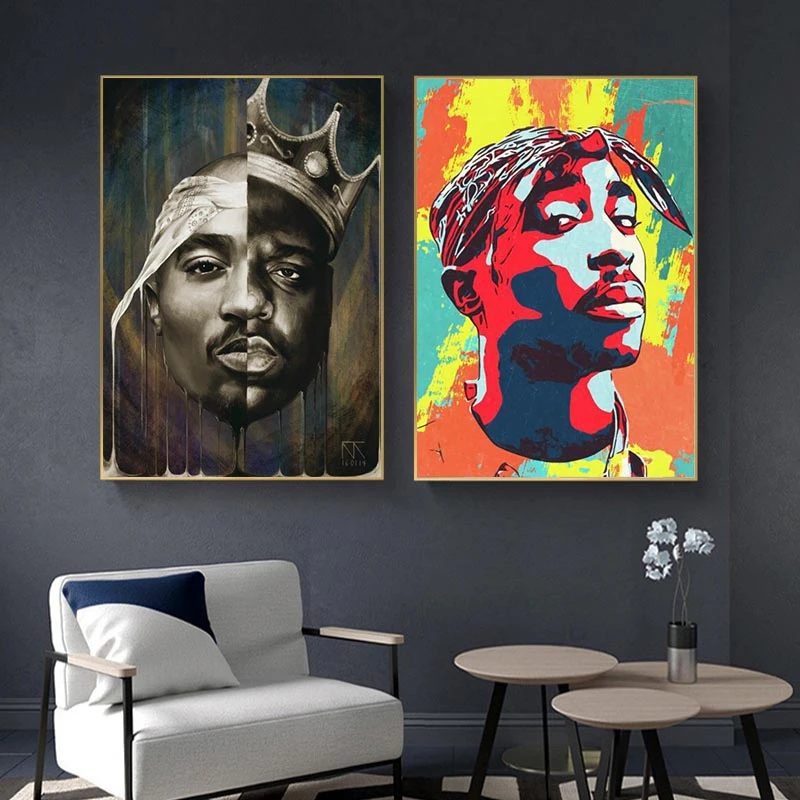 

Portrait Of Big And Tupac Canvas Paintings On The Wall Posters And Prints 2Pac Modern Wall Art Canvas Pictures Home Decoration