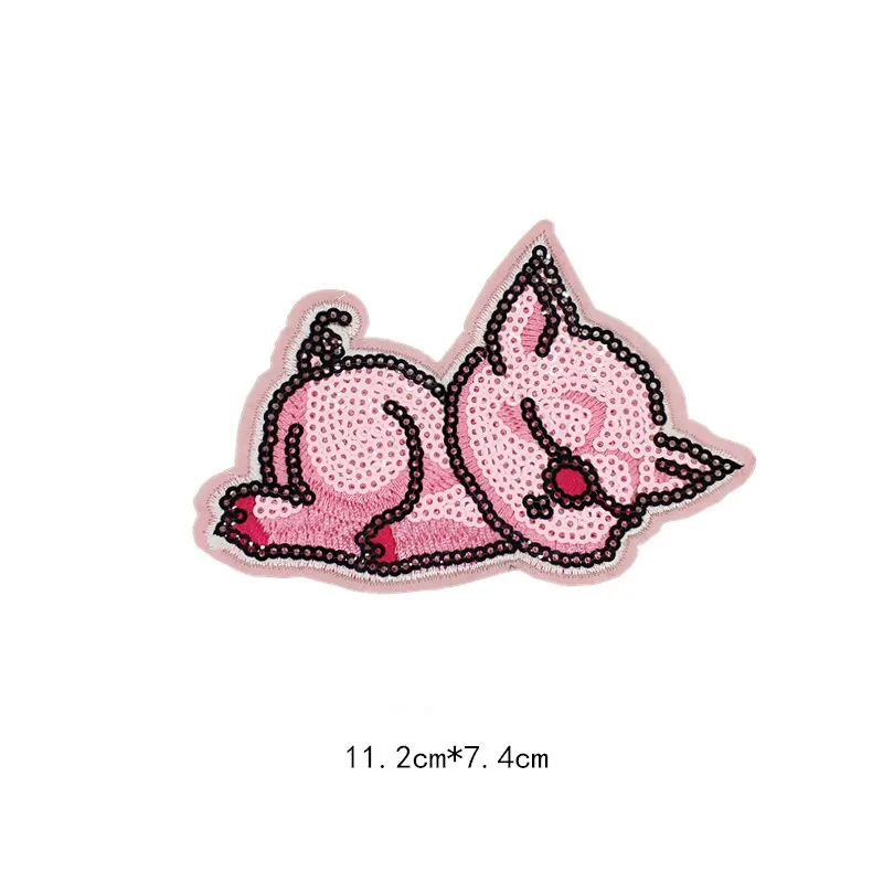 Железные милые заплатки в виде животных для одежды полосы блёстки свинья значки