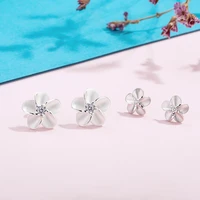 sa silverage peach blossom female birthday gift woman petals earrings zirconia romantic s925 flower sterling silver earrings