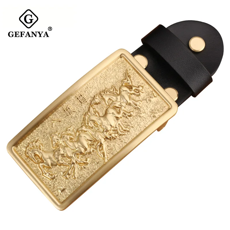 Сверхмощный 3D медный латунный ремень для мужчин гладкая Пряжка лошадей