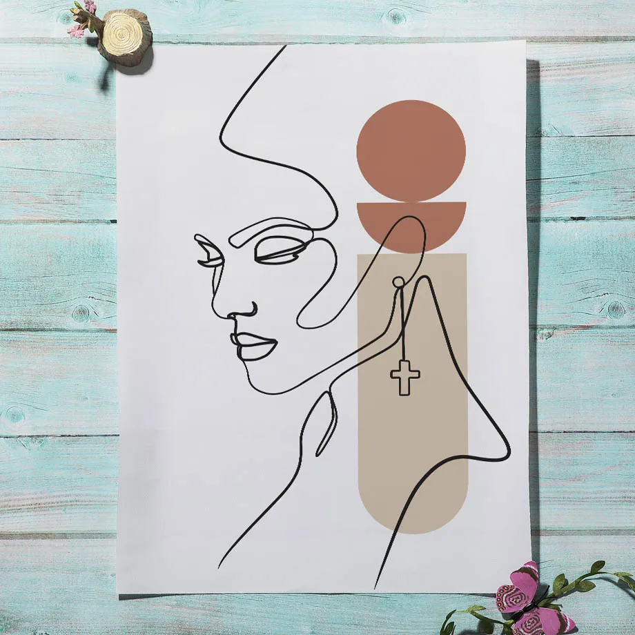 Постеры и печатные картины с абстрактными линиями для боди-арта девушкой