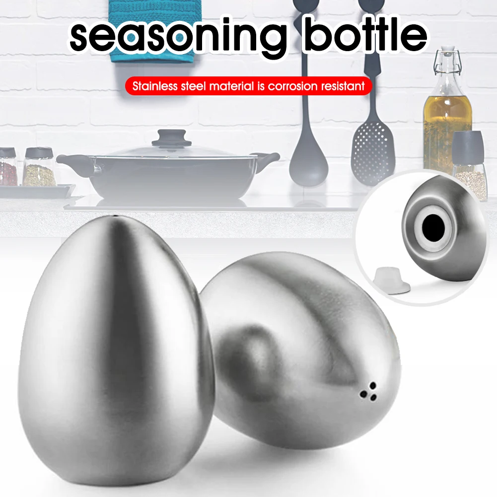 

Stainless Steel Spice Jar Seasoning Container Egg Shaped Condiment Bottle Kitchen Supplies with Dustproof Plug