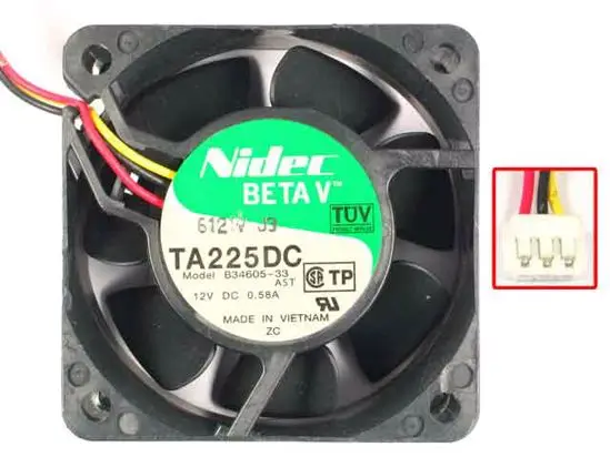Трехпроводный серверный охлаждающий вентилятор Nidec TA225DC B34605-33 DC 12 В 0,58 а 60x60x25 мм