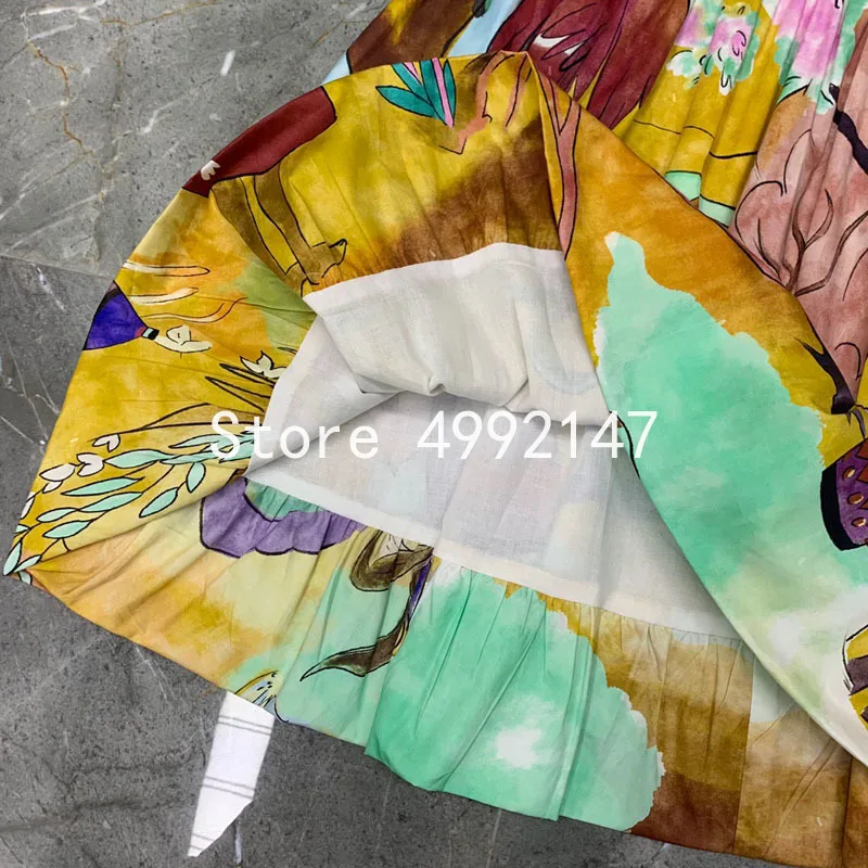 

high quality 2021 summer runway new fashion Digital printed cotton dresses puff sleeve square collar mini dress Y619