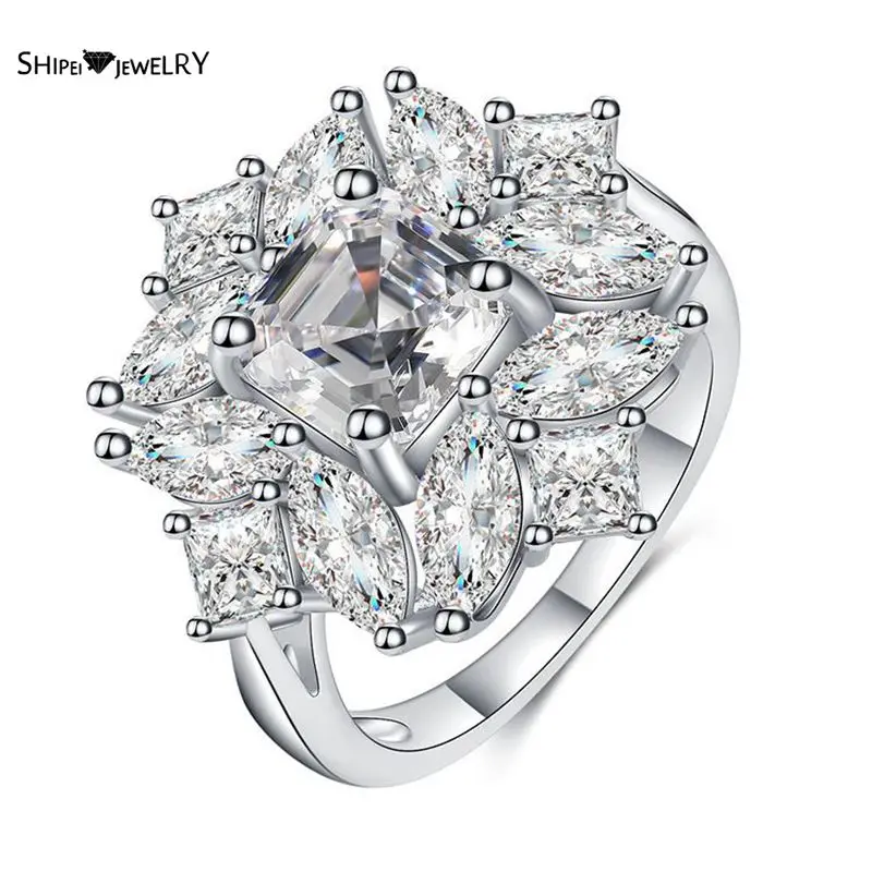 

Shipei 100% 925 Sterling Silver Asscher Cut Moissanite Emerald Gemstone Wedding Party Engagement Luxury Women Ring Fine Jewelry