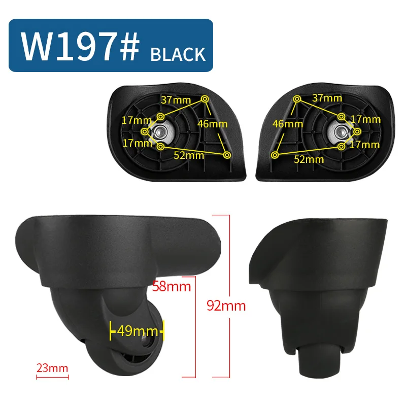 W197(2 Wheels)Black Чемодан Замена колеса ремонт фитинг чемодан тяга коробка оборудование Замена аксессуары 360 Универсальные ролики - Цвет: W197(2 Wheels)Black