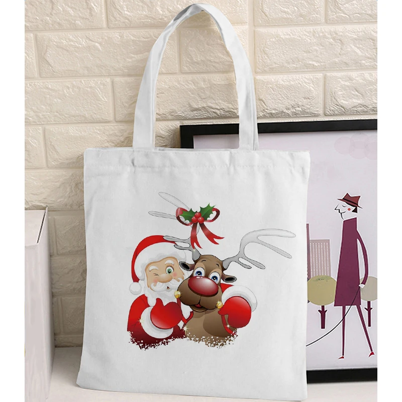 

Merry Christmas High-Capacity Grocery Store Shop Women Shopping Tote Bag Portable Retro Washable Practical Student Books Bag