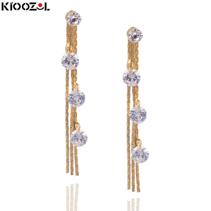 

KIOOZOL Fashion Cubic Zirconia Long Tassel Pendant Black Gold Silver Color Drop Earrings for Women Jewelry Accessories 036 DP1