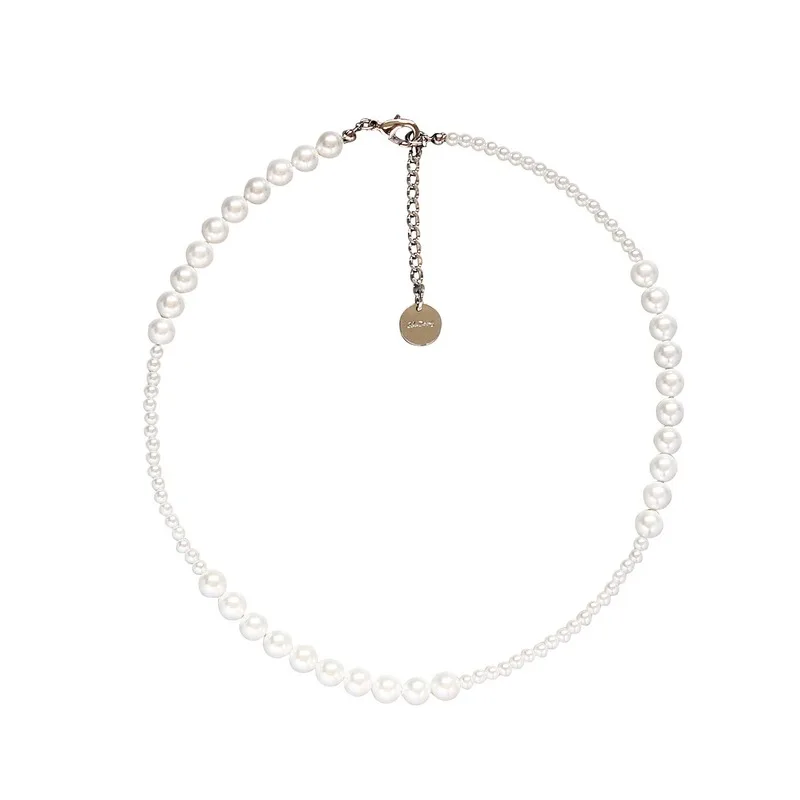 

Women's geometric White Pearl Necklace Large and small pearl handmade beaded necklace