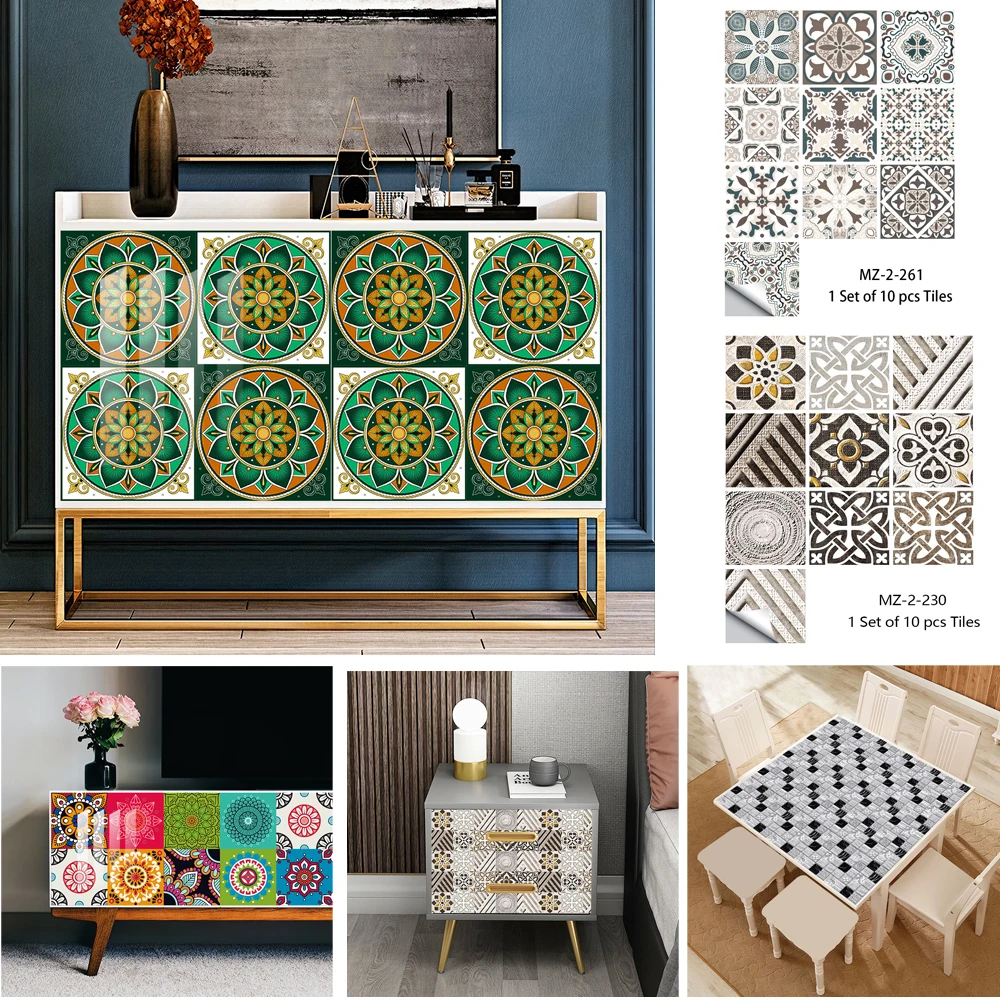 

10/15/20/30cm Mandala Style Tiles Sticker Home Bathroom Living Room Decor Wall Stickers Self-adhesive Removable PVC Wallpaper
