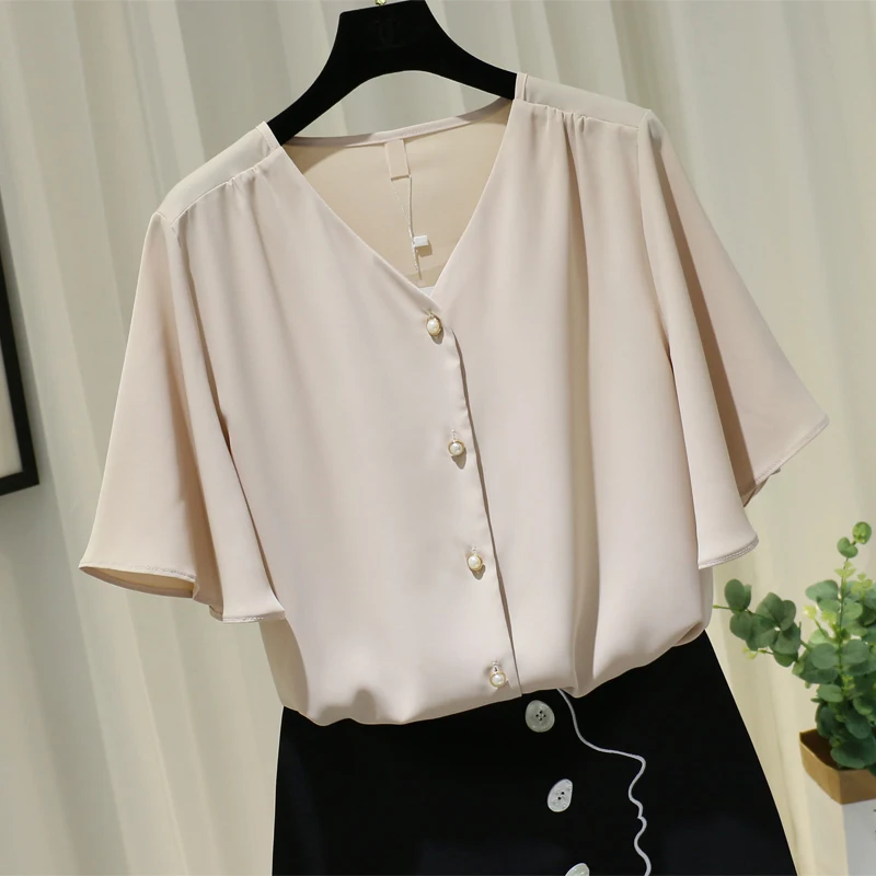 Шифоновые однотонные женские рубашки 2021 летняя новая свободная женская