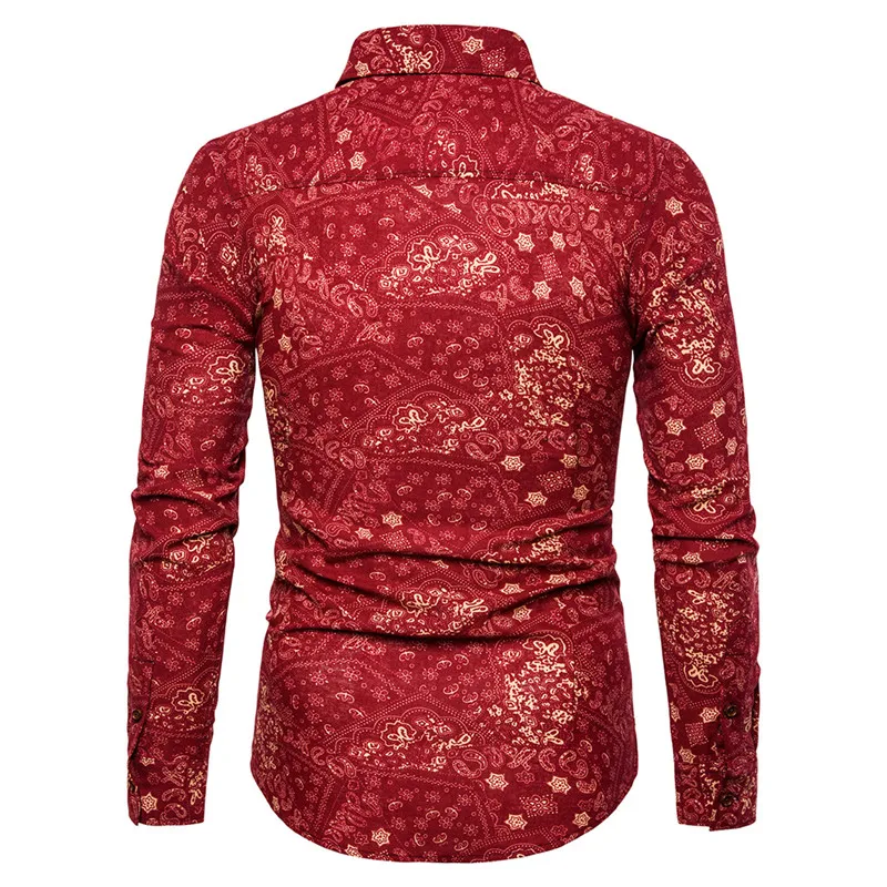 Мужская приталенная рубашка с длинным рукавом красная винтажная Классическая из