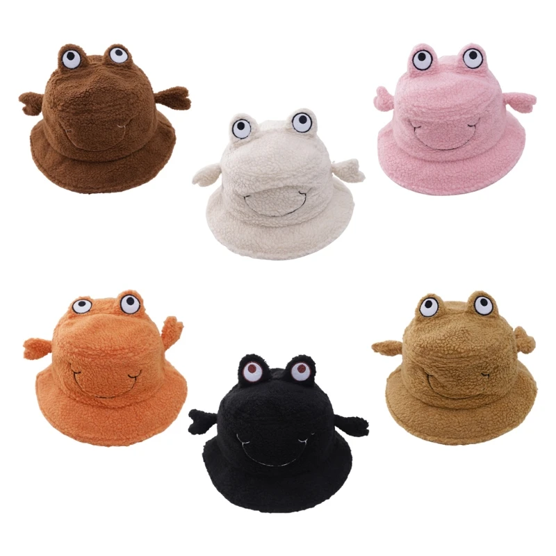 

Cute Embroidery Baby Crab Cartoon Fisherman Hat Lamb Wool Basin Hat Warmth Wild 35EF